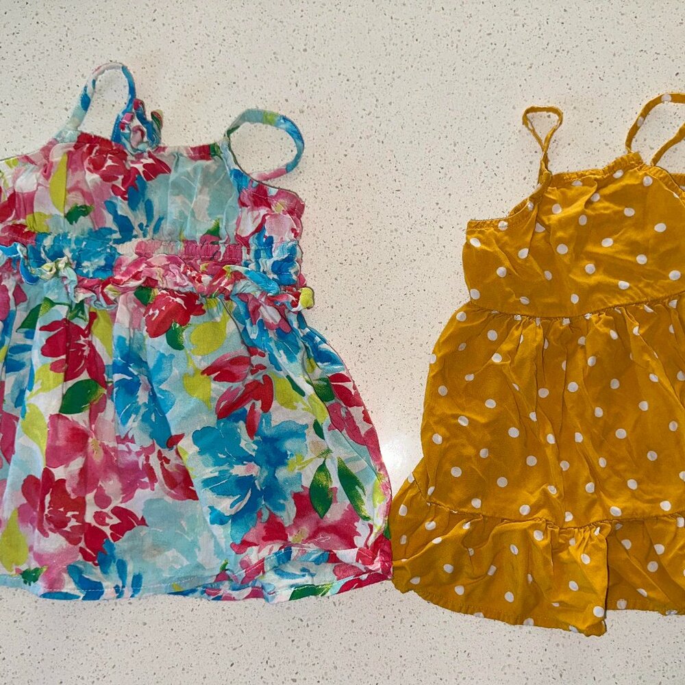 Yellow Polka Dot Dress / Bright Floral Baby Girl Dress / Size 12-18 mo
